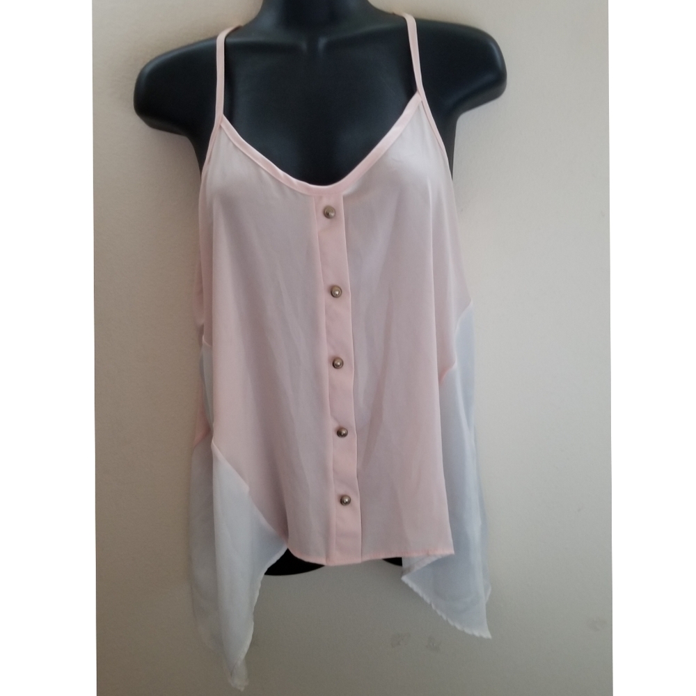 Style Tree Blush Pink White Sharkbite Hem Tank Top